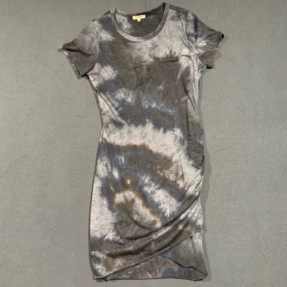 La Miel Women's Gray Tie Dye Ruched Bodycon Dress Short Sleeve Size L - Picture 1 of 6